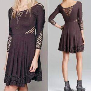 Free People Cutout Lace A-Line Skater dress in gray